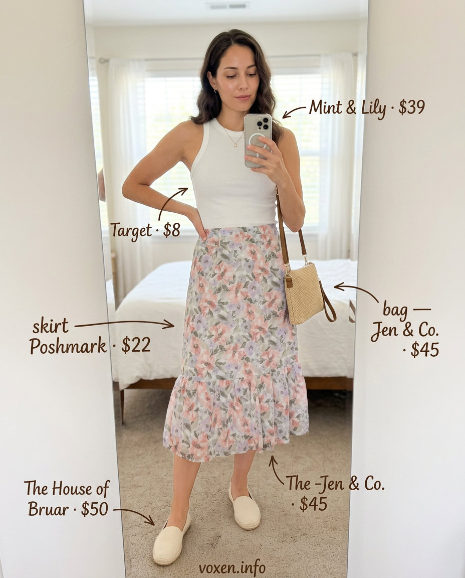 Pastel floral midi skirt for vintage summer outfits for women 2026.