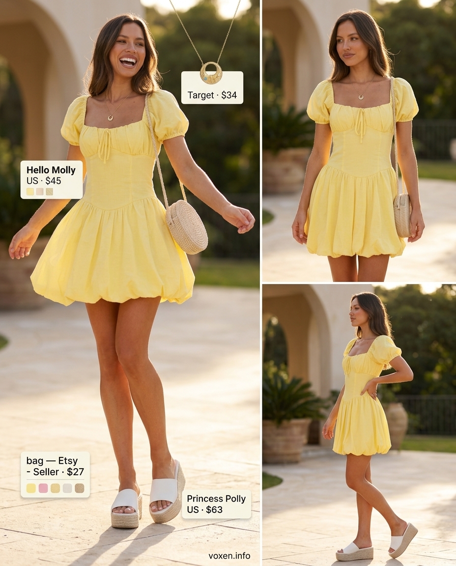 Lemon yellow mini dress for vintage summer outfits for women 2026.