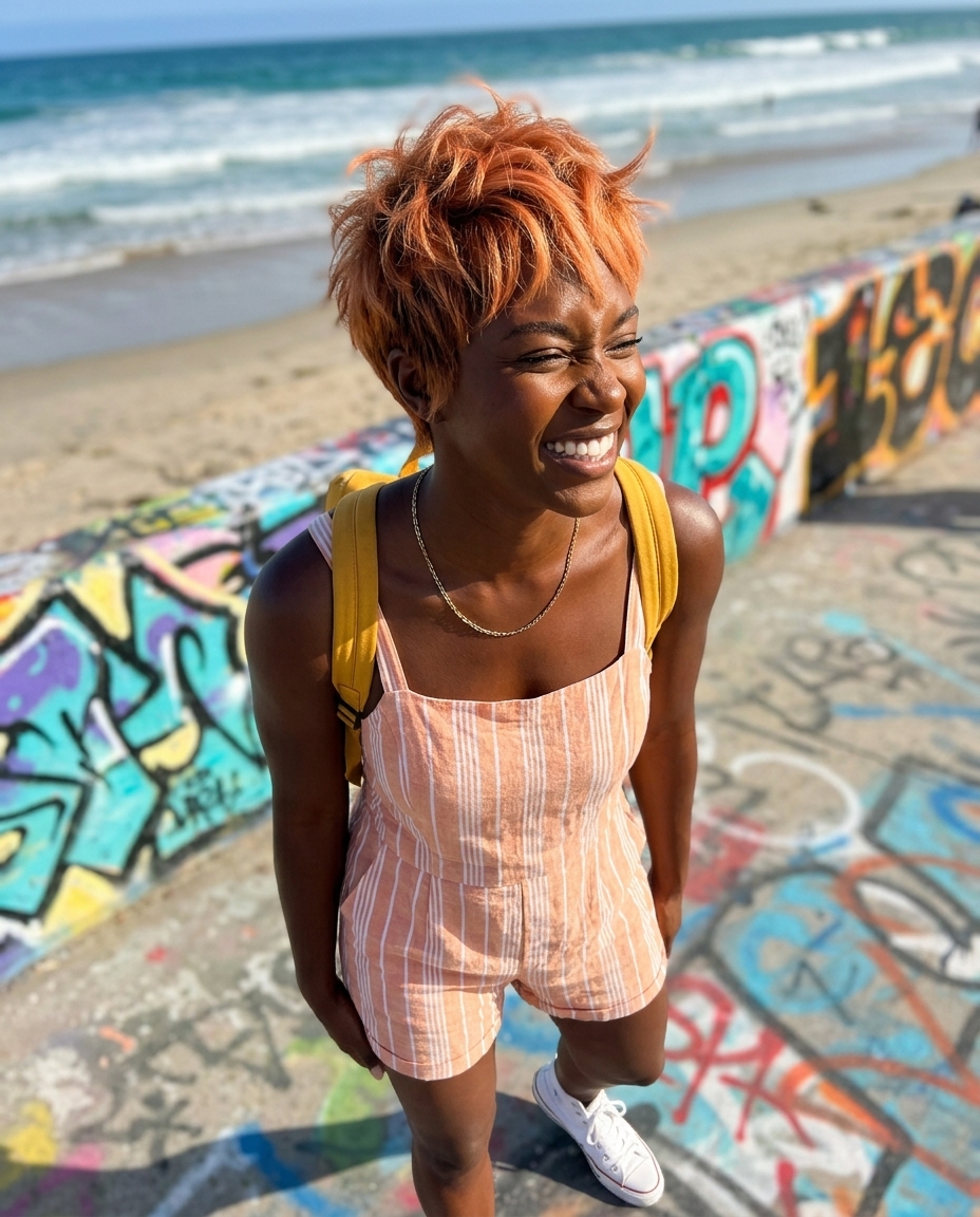 Vibrant Apricot Crush Pixie 2026 short apricot crush pixie haircut with razored layers and tapered nape for energetic look