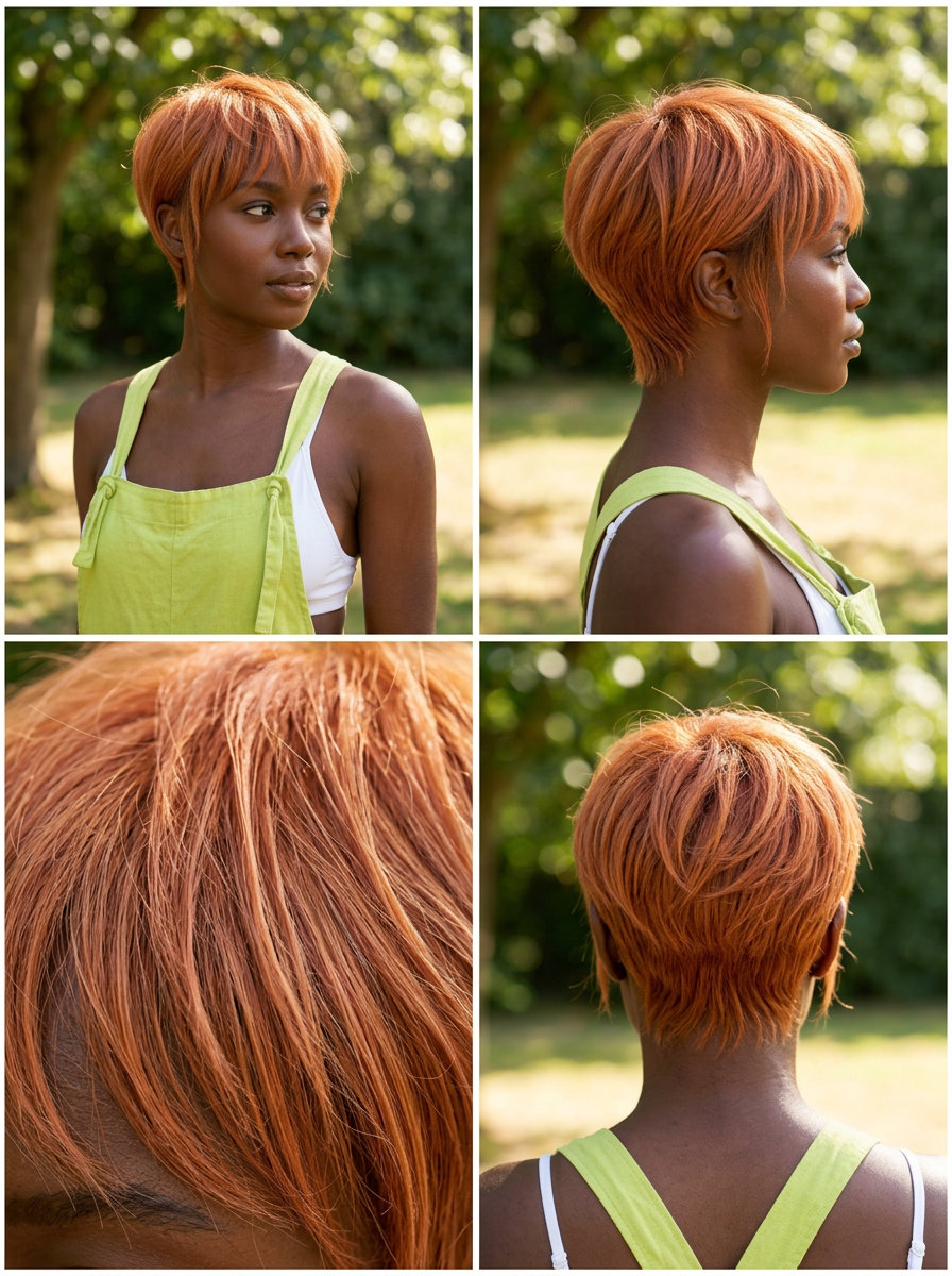 Apricot Crush Tousled Pixie 2026 short apricot crush pixie haircut with razored texture and wispy fringe for playful vibes