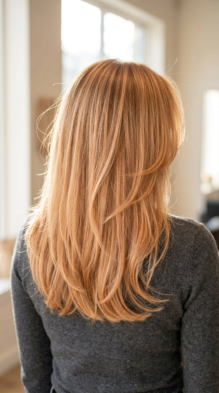 wavy bob blonde with apricot blonde babylights and peach-gold undertones for summer