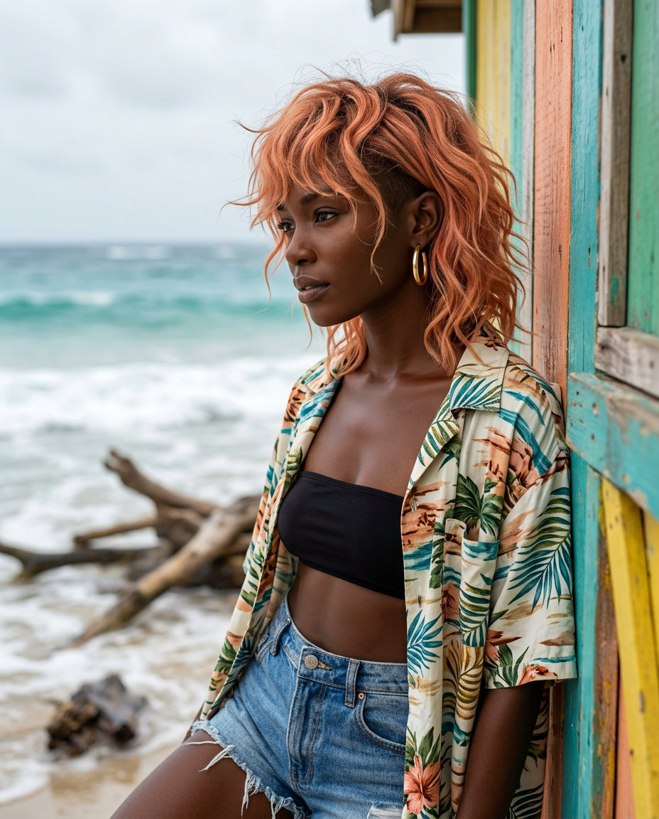 Edgy Apricot Shullet Hairstyles 2026 short wavy hairstyles with pastel copper and strawberry blonde, edgy shullet, no fringe — bold rebellious