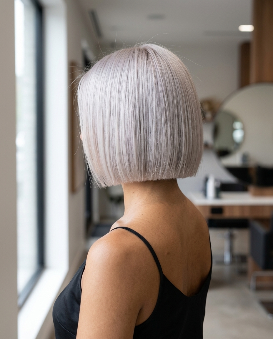 chin-length italian bob haircut in arctic platinum blonde with silver toner for summer 2026