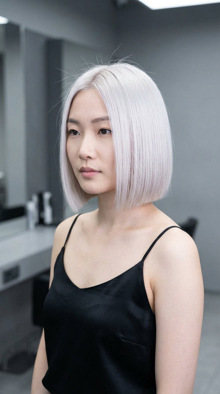 Arctic White Platinum Blonde 2026 long layered haircut Arctic White Platinum Ash Blonde with icy blue, extreme foilayage — luxurious & minimalist