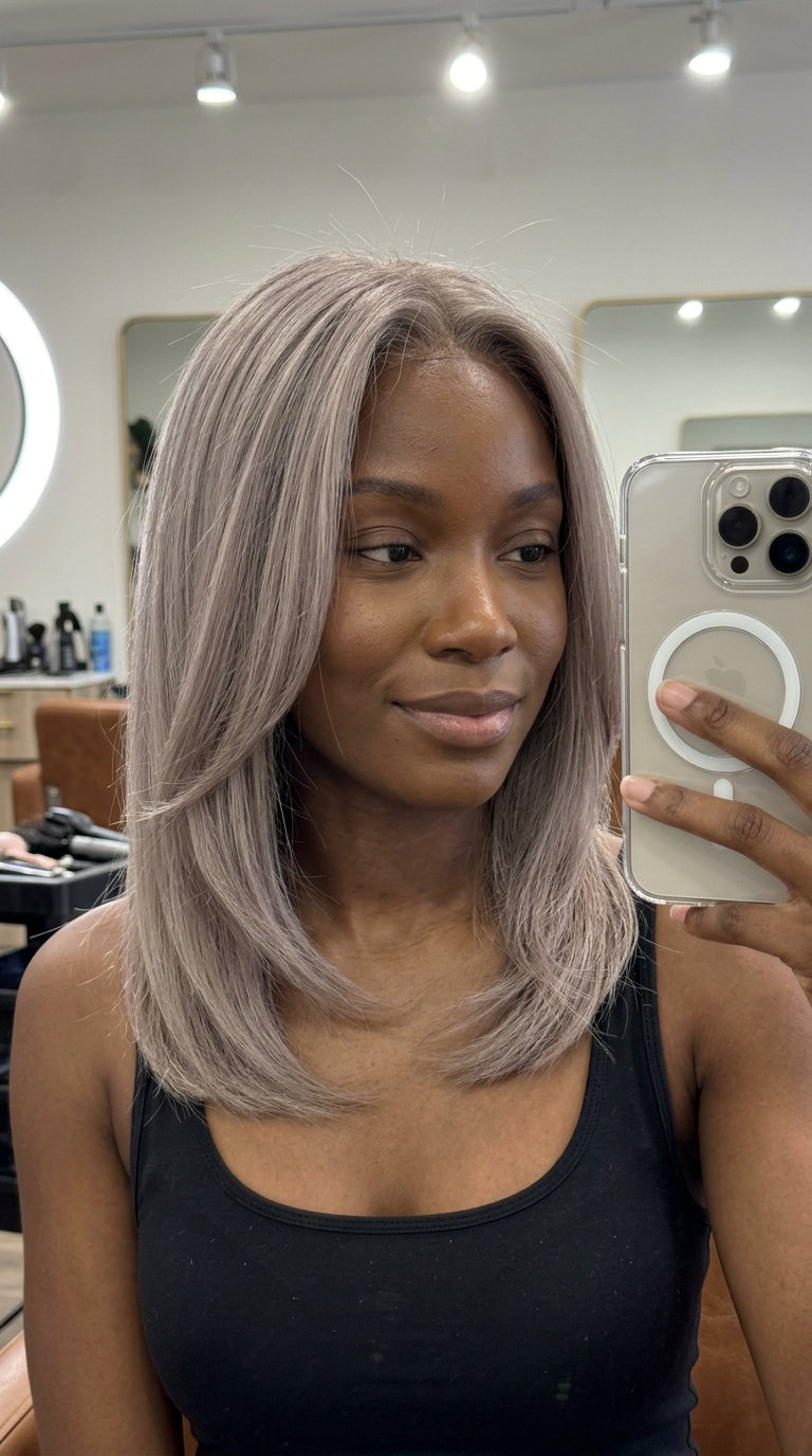 short blunt bob ash blonde with grey-violet undertones for summer