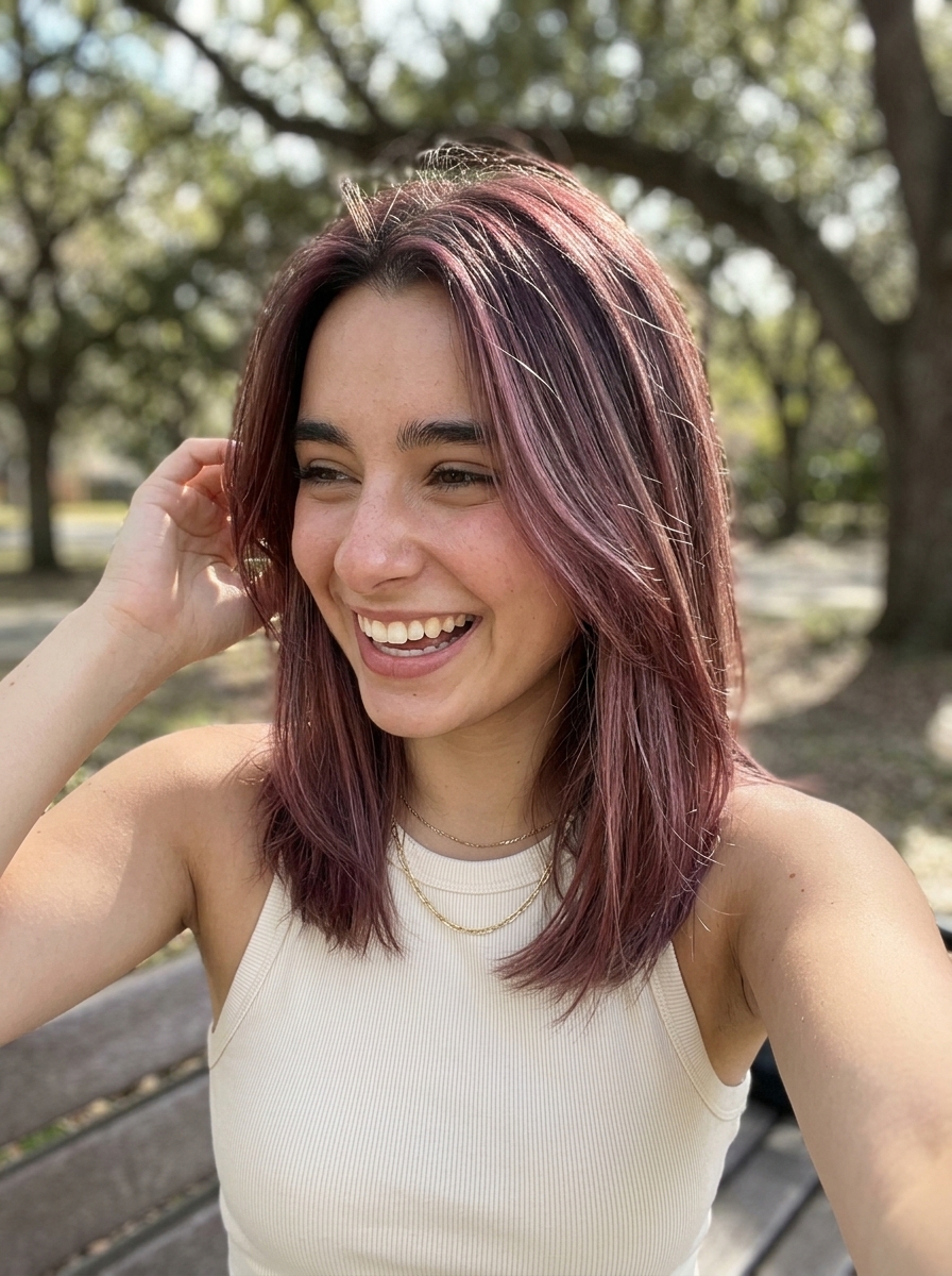 long layers berry balayage with raspberry pink and muted violet for summer 2026