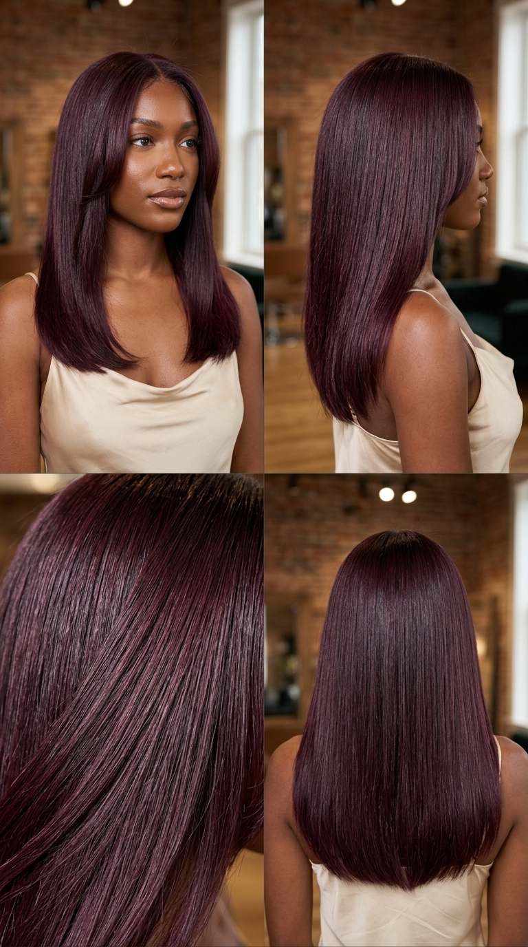long black cherry blunt cut with violet undertones for summer