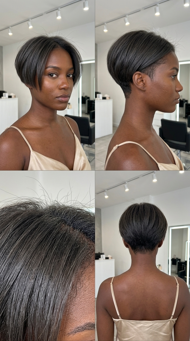 short bixie haircut with deep charcoal ash brown, undercut, salon summer bixie haircut 2026