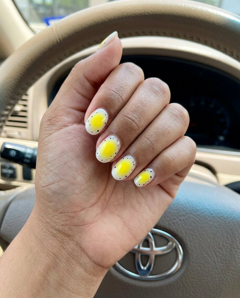 Sunshine yellow aura dot nails for playful and optimistic colourful summer nails 2026.