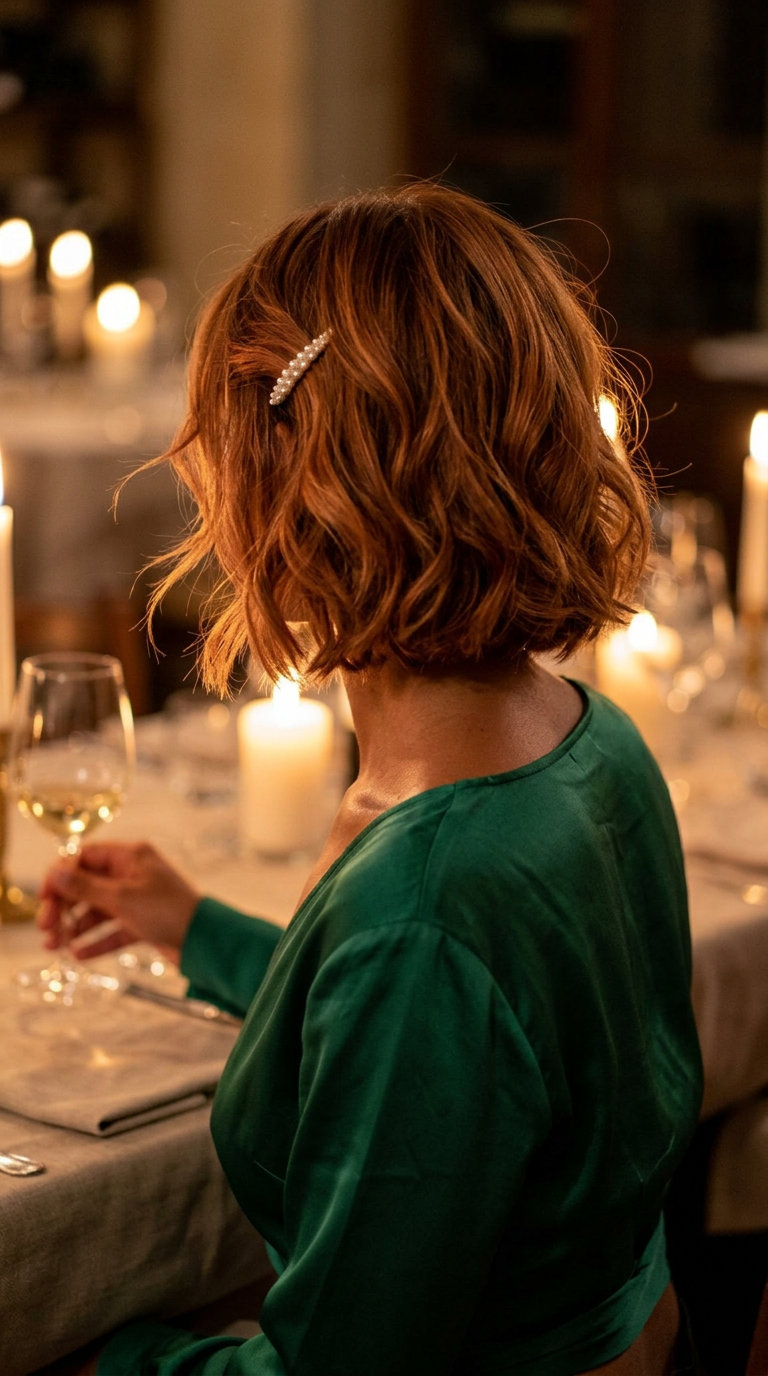short Italian bob with copper balayage, golden-copper base, and amber highlights for summer