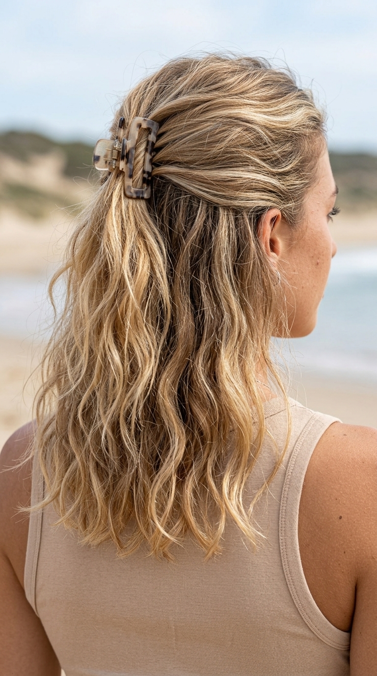 Boho Summer Wavy Hairstyle 2026: Sun-Kissed Blonde long wavy hairstyle with warm creamy blonde balayage, textured waves, face-framing pieces — beach vacation