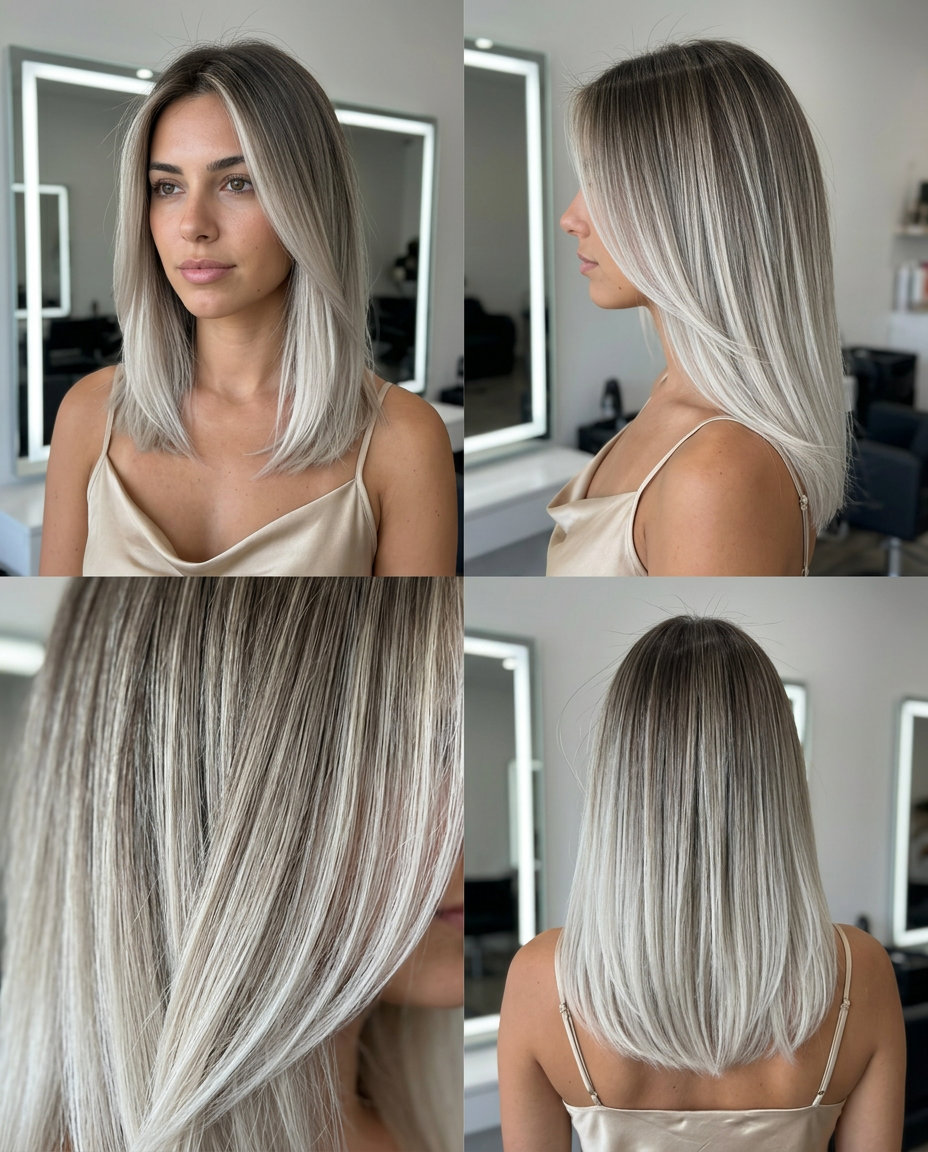 Nordic Ash Ombré Hair Color 2026 long ash blonde hair color with Nordic Ash Ombré, edgy and modern