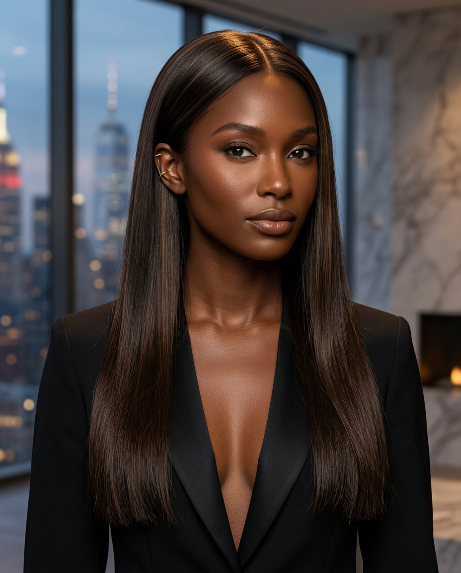 Sleek Espresso Martini Long Hair 2026 long espresso brunette with cool mocha babylights and blunt cut for sophisticated look