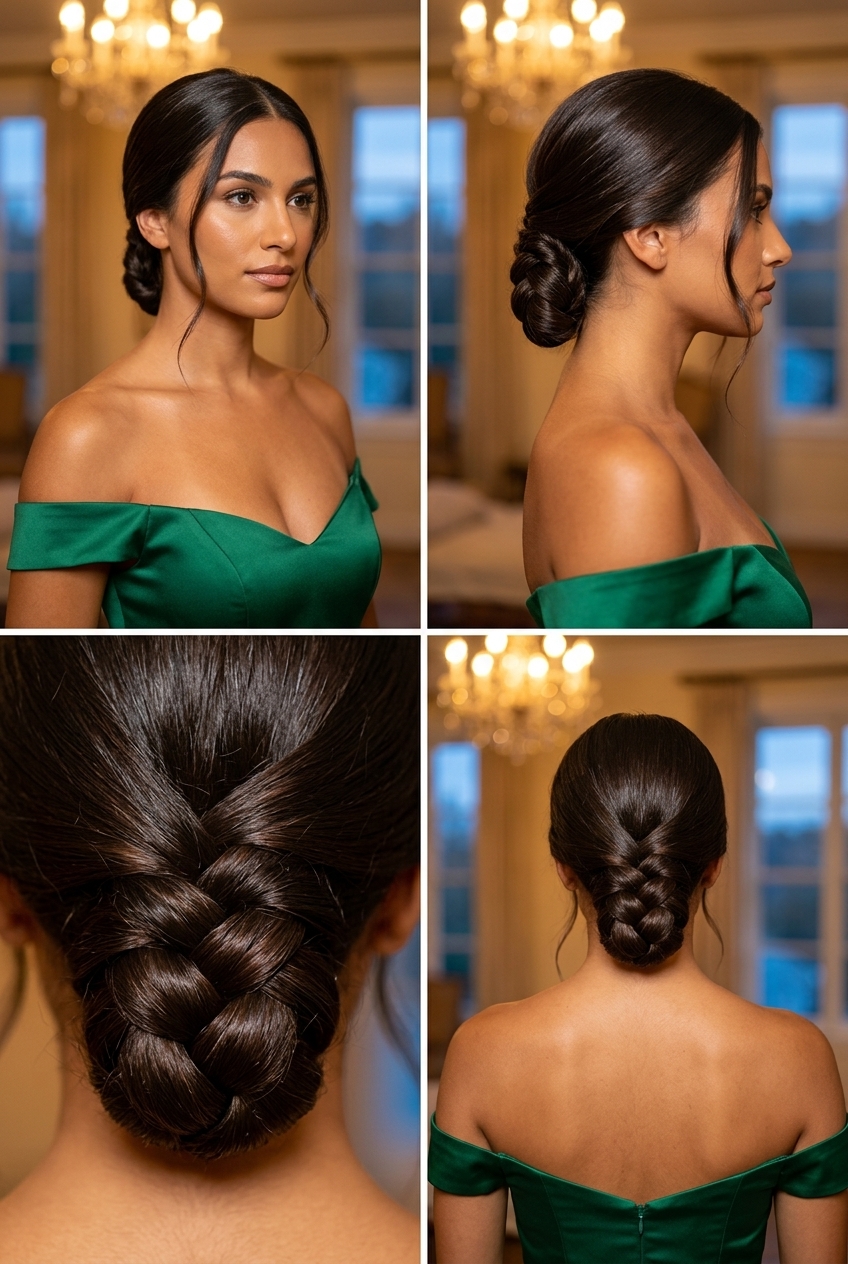 long blunt cut with deep espresso brunette, sleek finish, no bangs for formal event