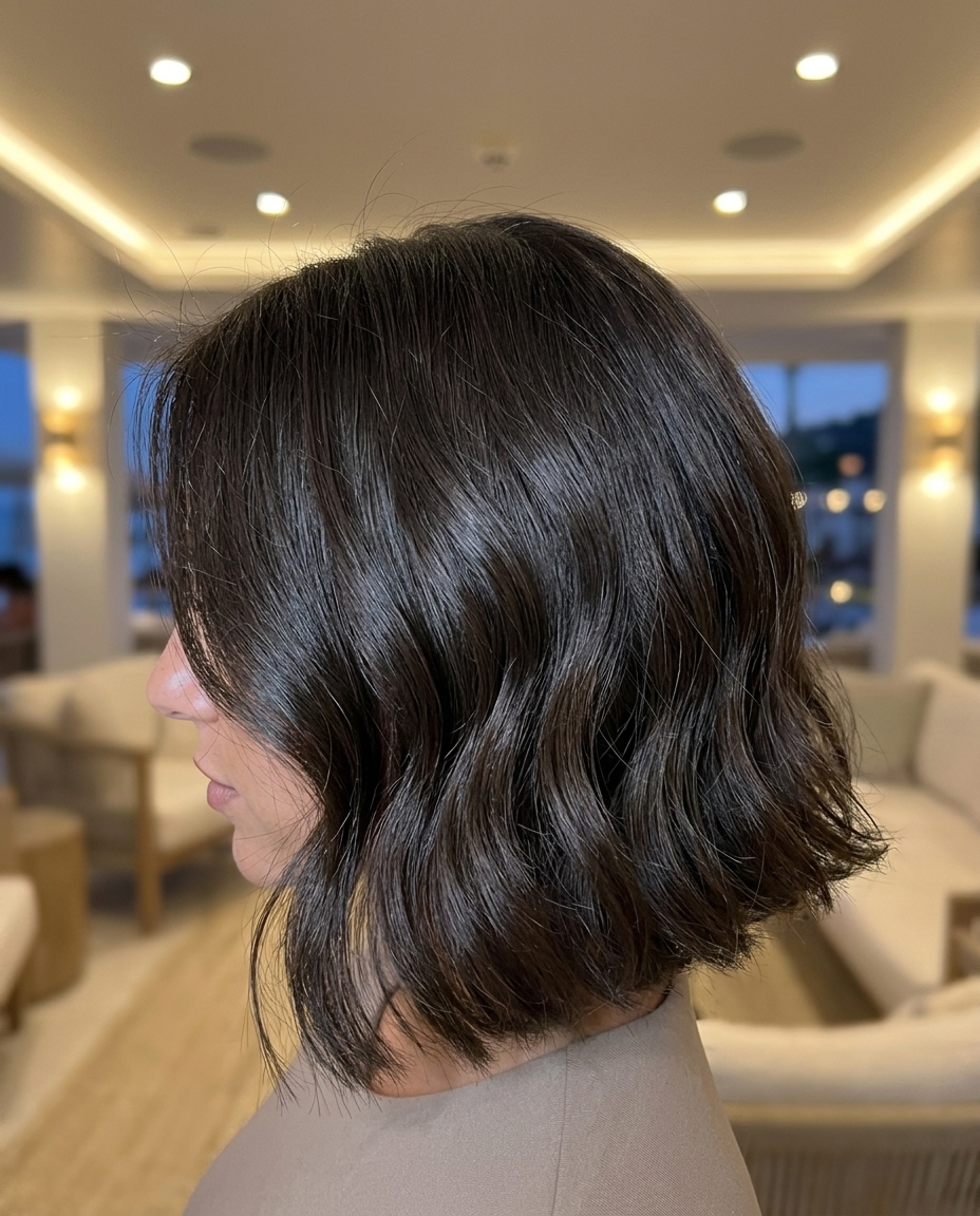 Polished Sculpted Siren Waves Bob 2026 short espresso brunette bob haircut with sculpted waves and deep side part for polished evenings