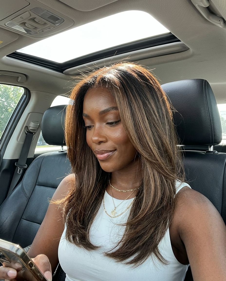 long espresso mocha balayage with caramel ribbons and subtle layers for summer