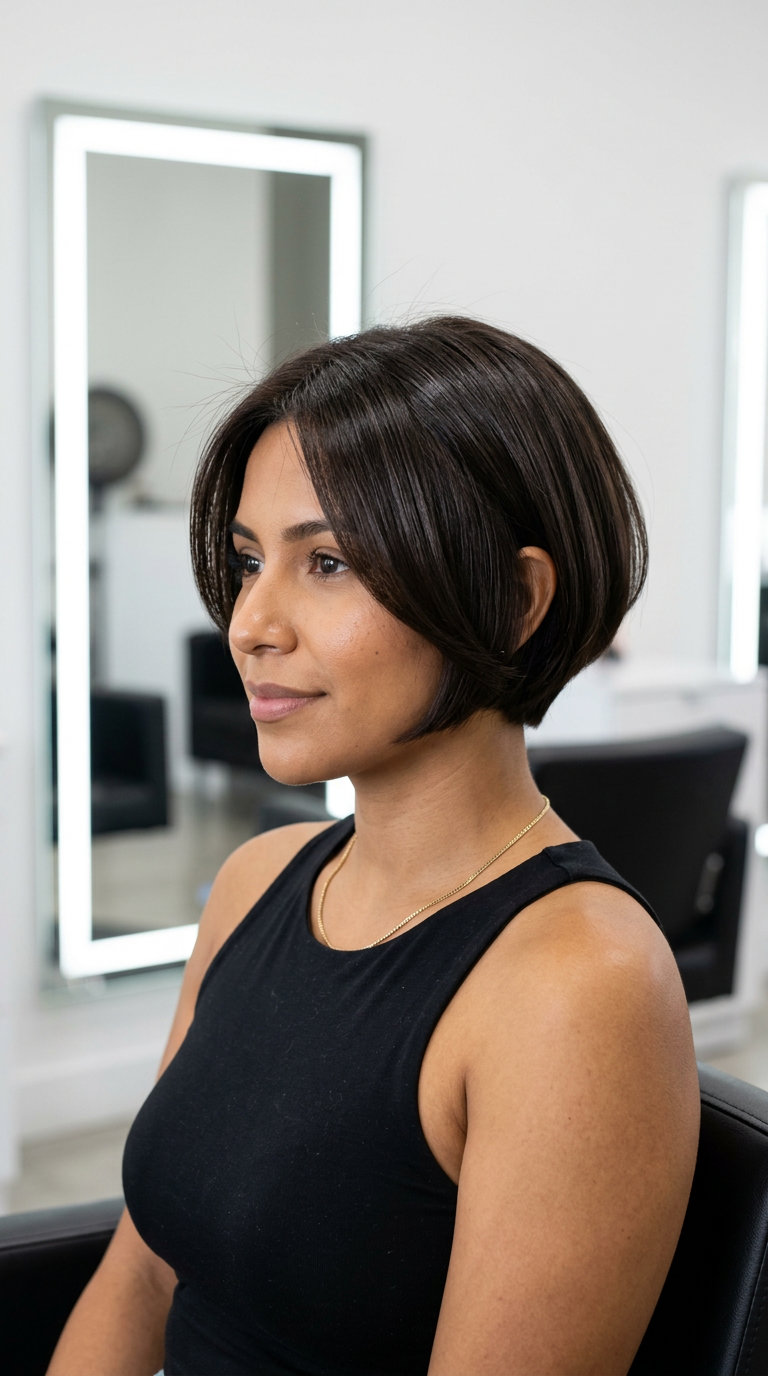 short bixie haircut with deep espresso brunette, undercut, razored layers, salon summer bixie haircut 2026