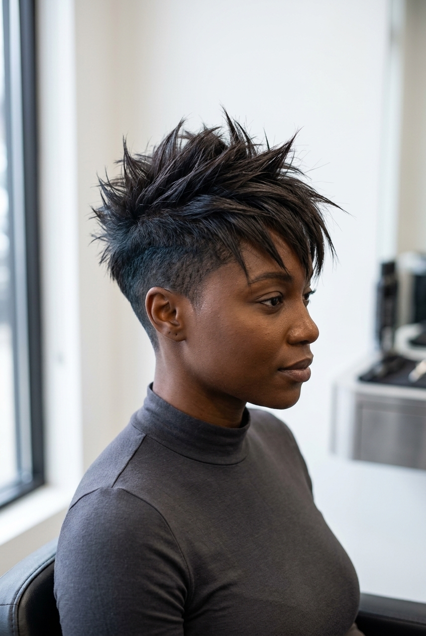 short bixie haircut with deep espresso brunette, undercut, razored layers, salon summer bixie haircut 2026