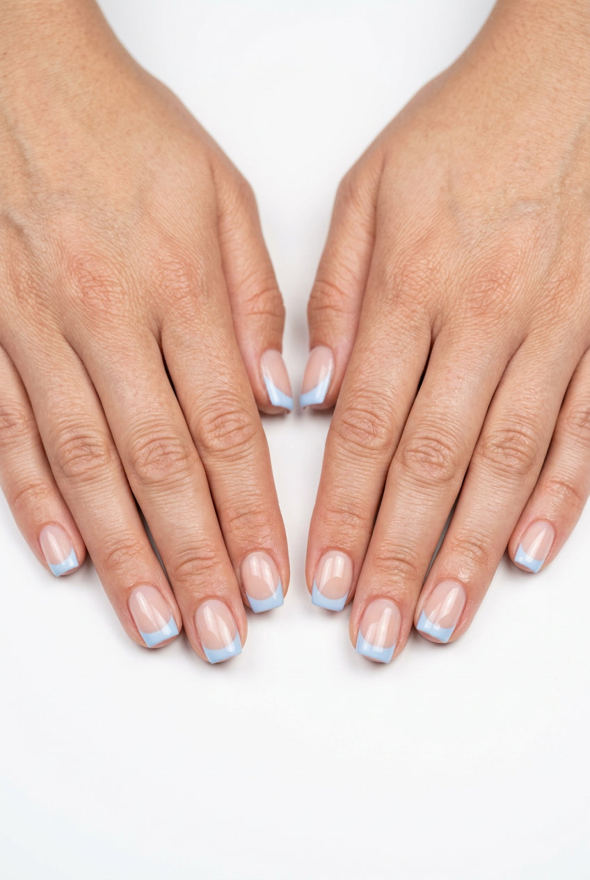 Baby Blue French Manicure Summer 2026 Baby blue colored French manicure summer 2026 on square nails for a playful, chic summer look.