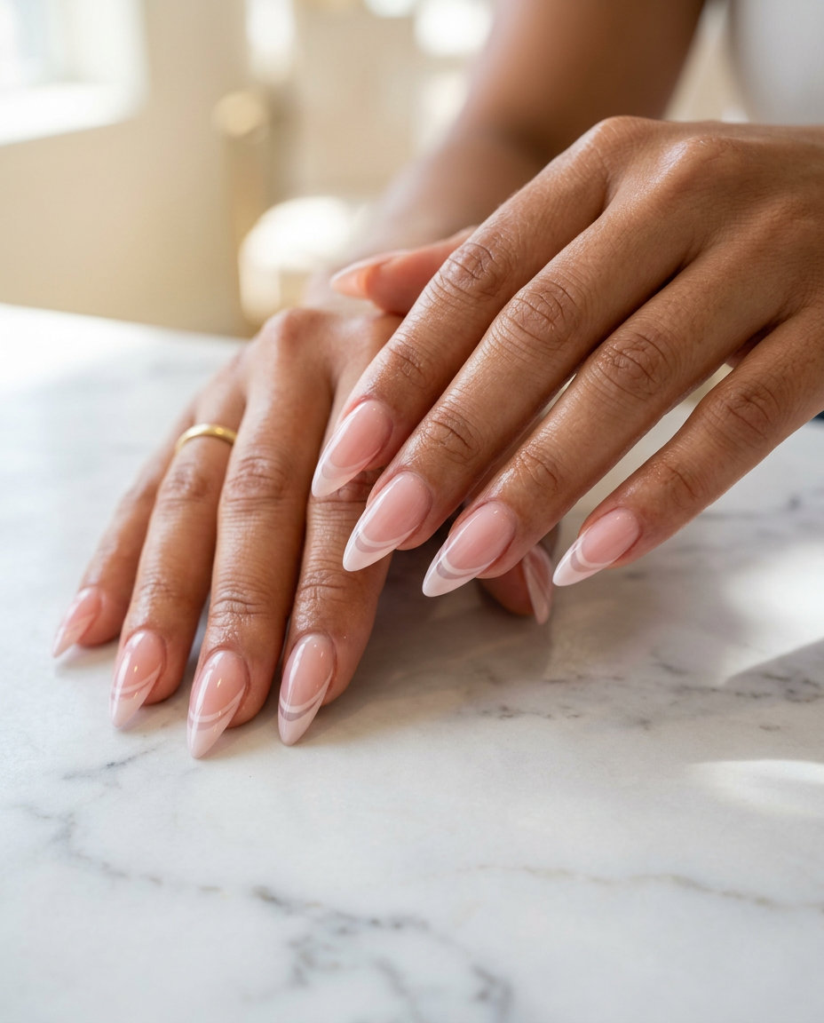 Silver Chrome French Manicure Summer 2026 Chrome Silver French Tip Coffin nails for french manicure summer 2026. Futuristic medium coffin nails with opaque white base and mirror silver tips.