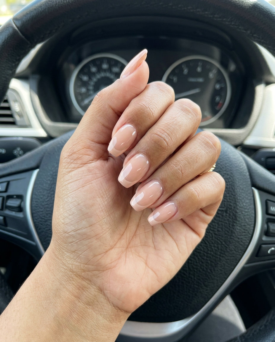 Sheer Nude French Manicure Summer 2026 Sheer Nude French Tip Pipe nails for french manicure summer 2026. Sophisticated medium pipe nails with sheer nude base and opaque nude tips.