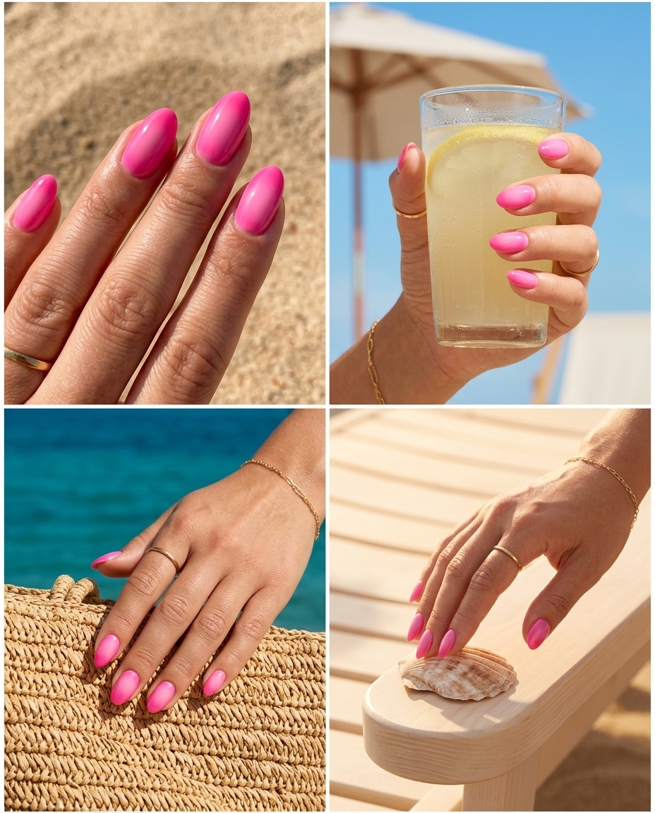 Hot pink aura nails for romantic evenings. Fun summer nails 2026.