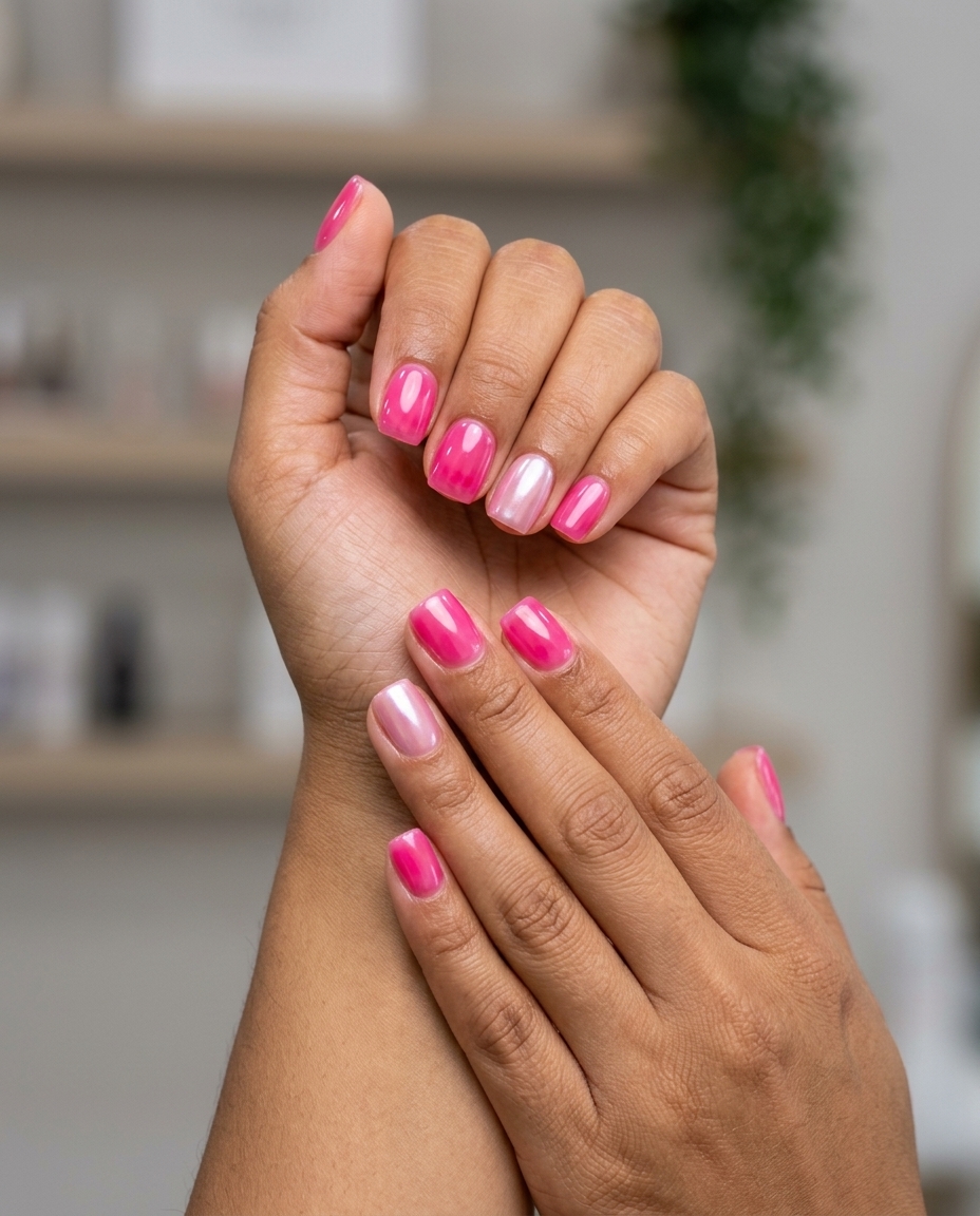 Hot Pink Glazed Donut Nails 2026 | Trendy Summer Party Vibrant Hot Pink Jelly Glazed Donut Square nails for summer parties and festivals. Fun summer nails 2026.