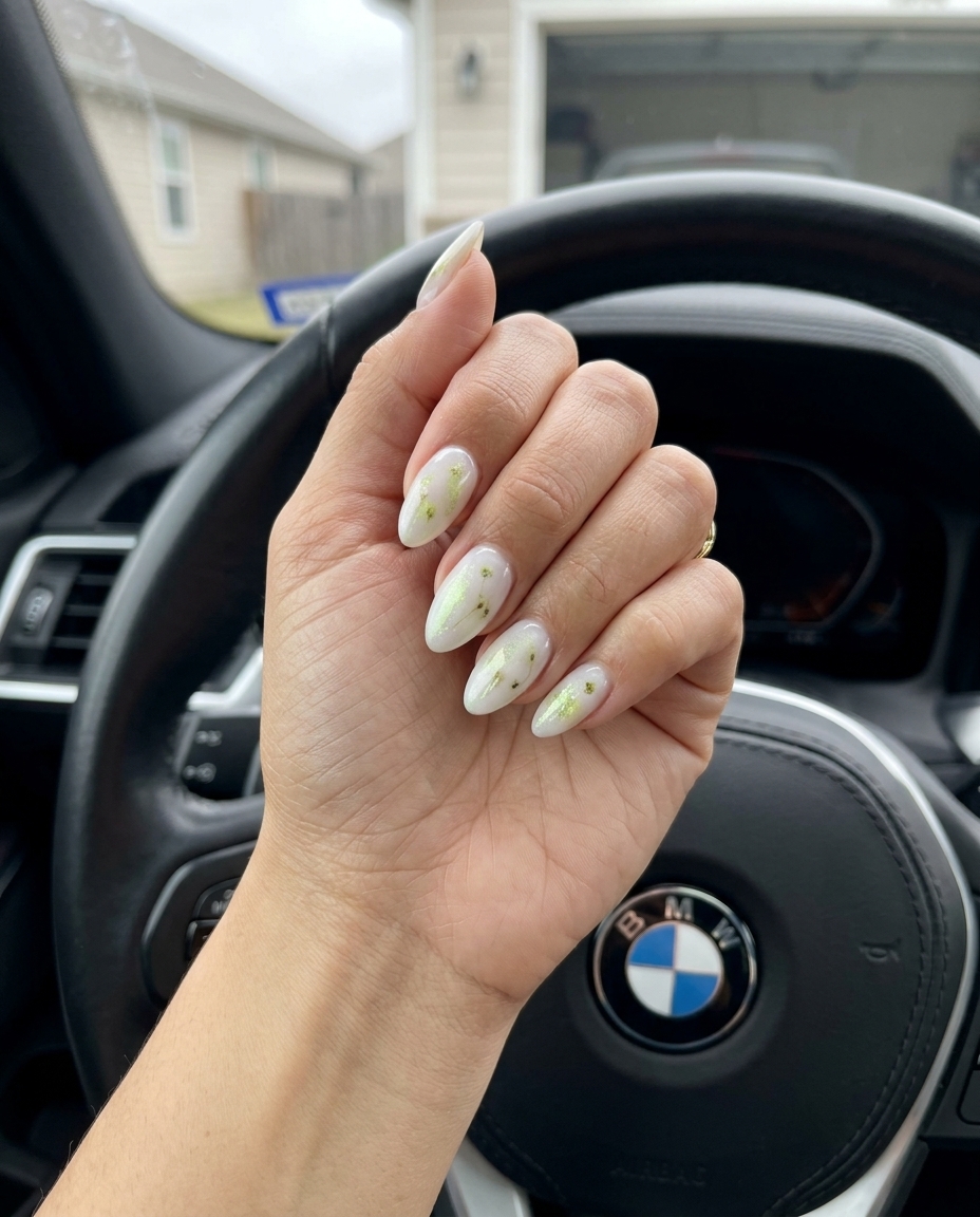 Lime Blossom Milk Bath Nails 2026 | Dreamy Spring Event Ethereal Lime Blossom Milk Bath nails for weddings and garden parties. Fun summer nails 2026.