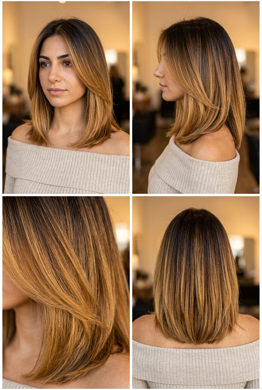 long golden honey melt with dark brown root, vibrant golden honey mid-lengths, raw honey ends — soft, radiant