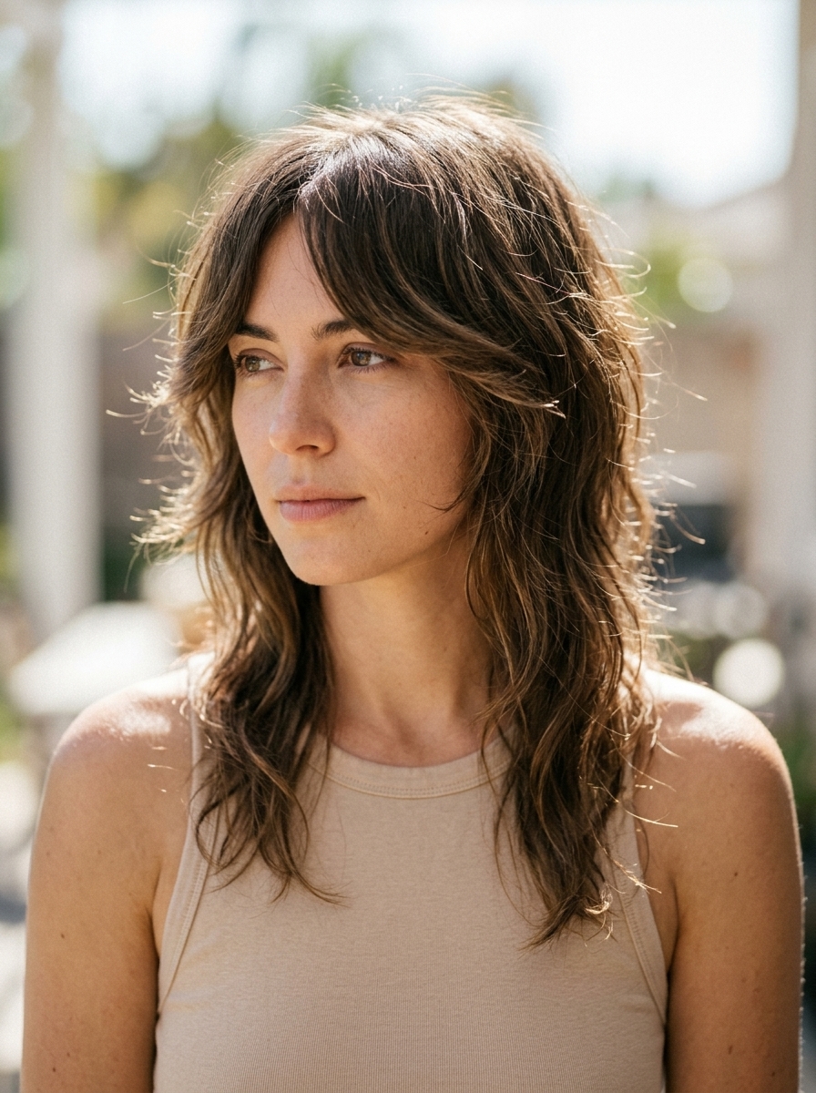 long honey blonde mullet with sun-kissed babylights and natural roots for effortless style