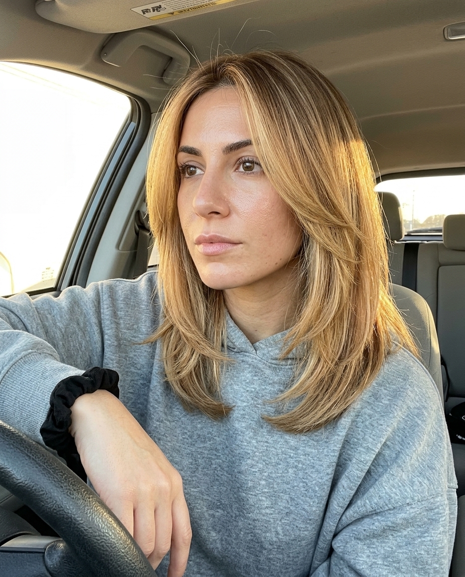 shoulder-length balayage with warm honey blonde, AirTouch technique, no bangs — radiant summer look