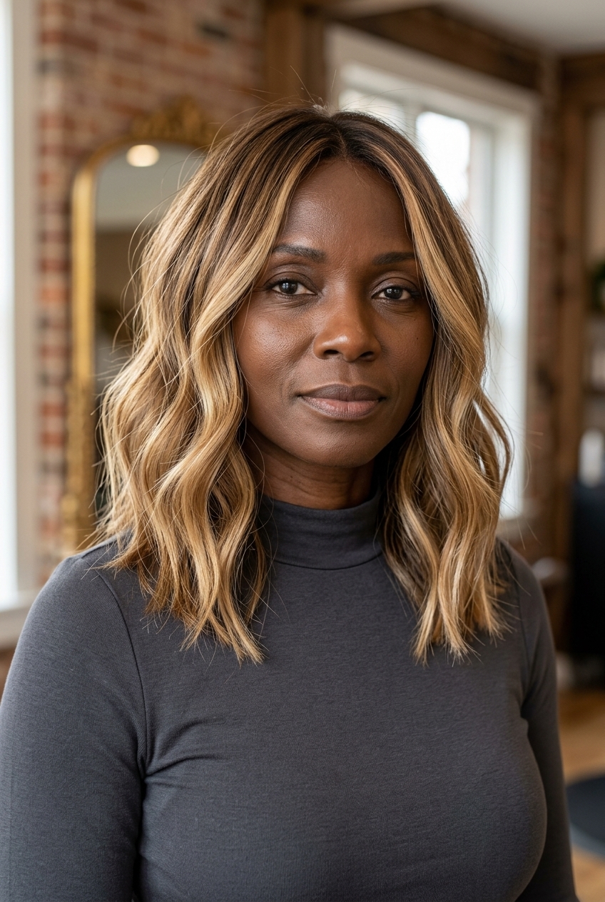 Sun-Kissed Beachy Lob: Timeless Summer Haircut 2026 shoulder-length warm honey blonde balayage lob with face-framing layers for summer