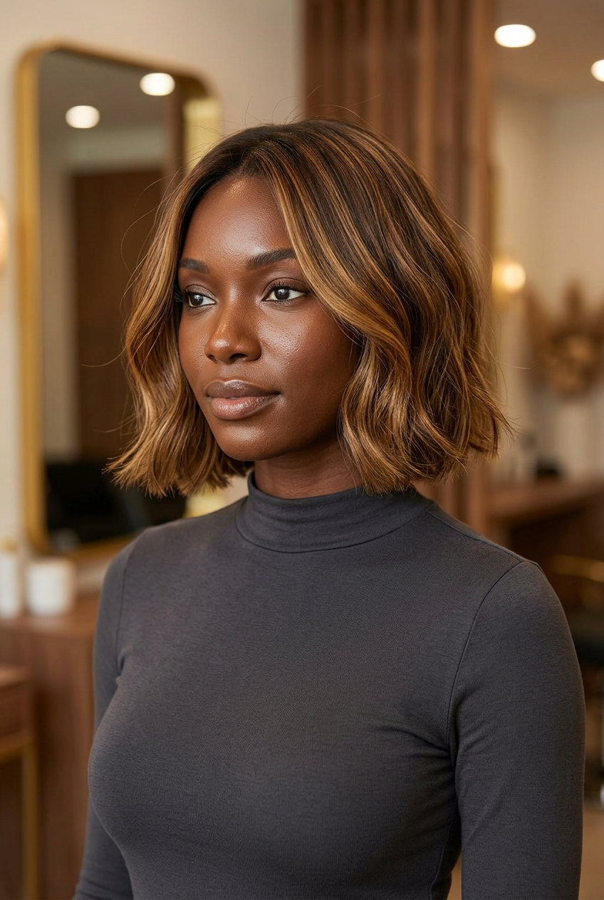 chin-length italian bob haircut in warm honey brunette with golden reflects for summer 2026