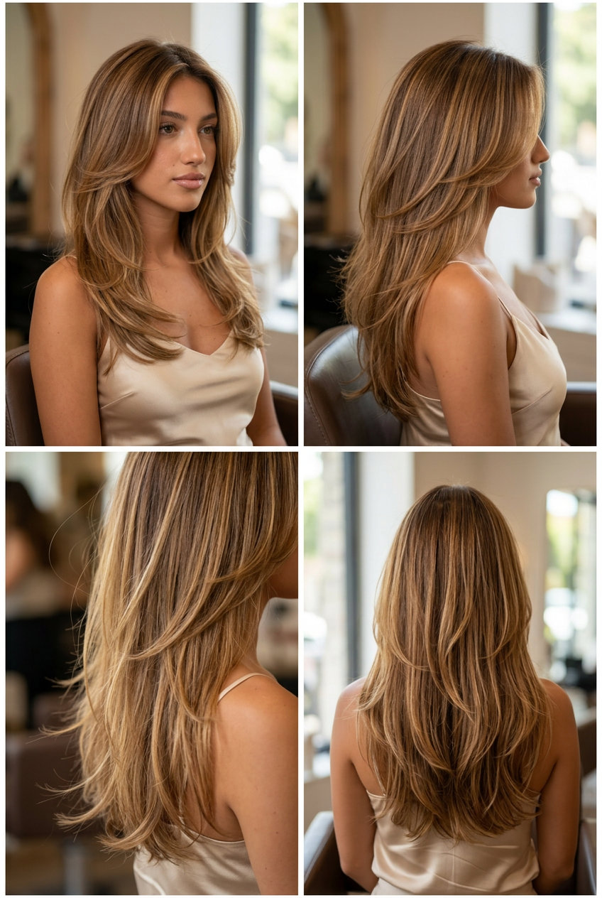 long butterfly haircut with face-framing layers in honey glaze for summer 2026