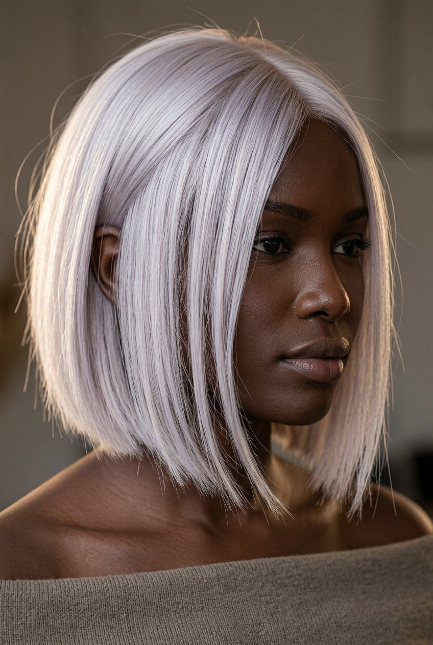 chin-length italian bob haircut in icy platinum blonde with violet toner for summer 2026