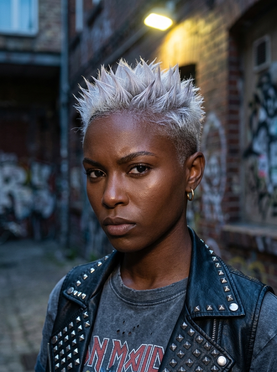 Icy Platinum Punk Buzz Cut 2026 very short icy platinum buzz cut with textured spikes and clipper fade for edgy style