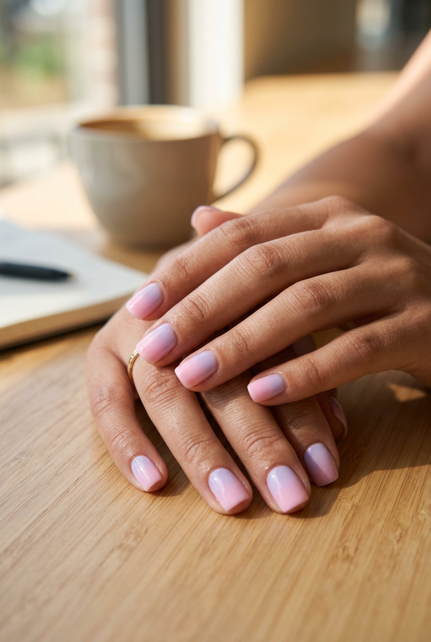Pastel Aura Square Nails - June Ideas 2026 Dreamy Aura Pastel Square nails: soft pastel gradient with aura effect for summer 2026.