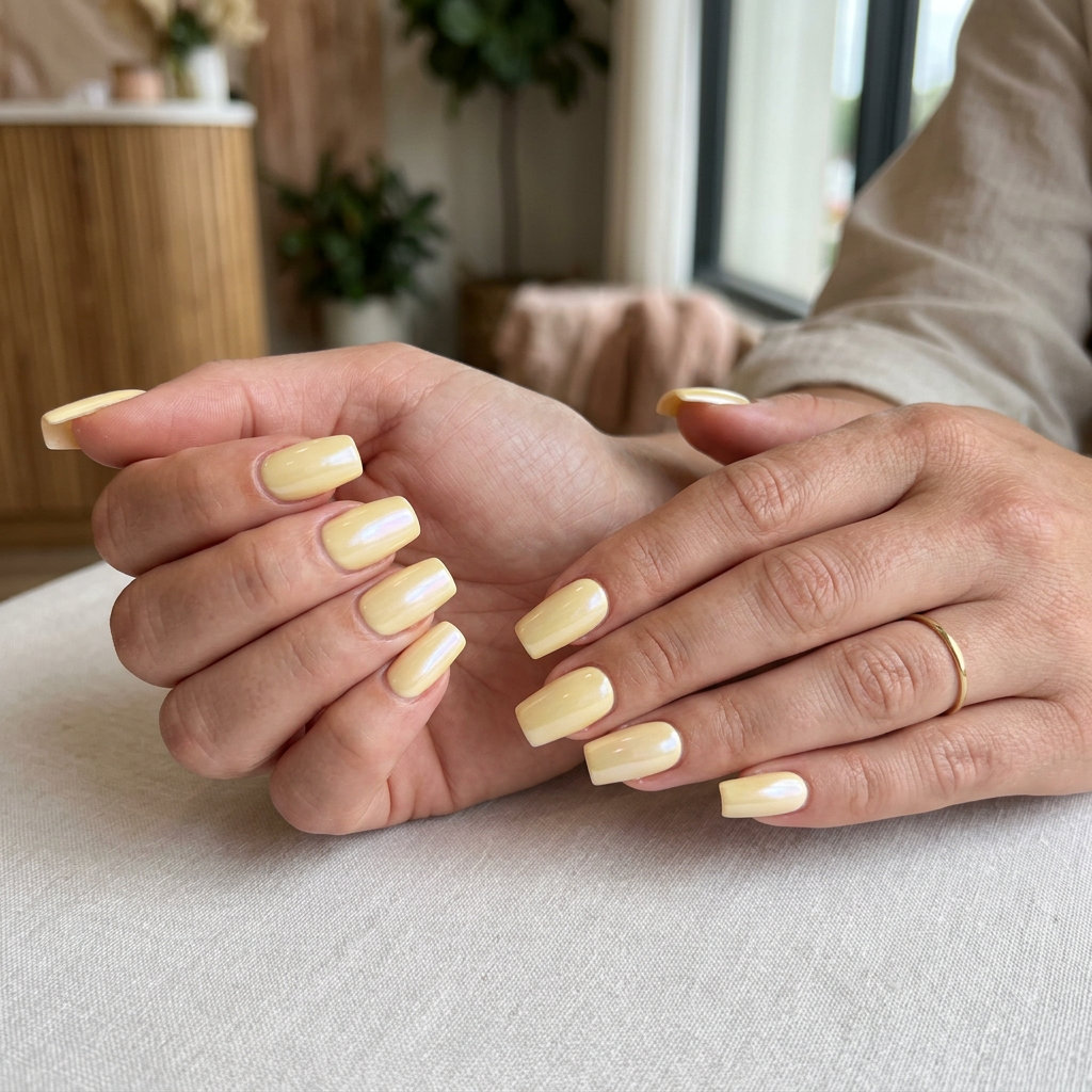 Long Summer Nails 2026: Sweet Glazed Donut Long summer nails 2026: Butter yellow square glazed donut for summer brunch.
