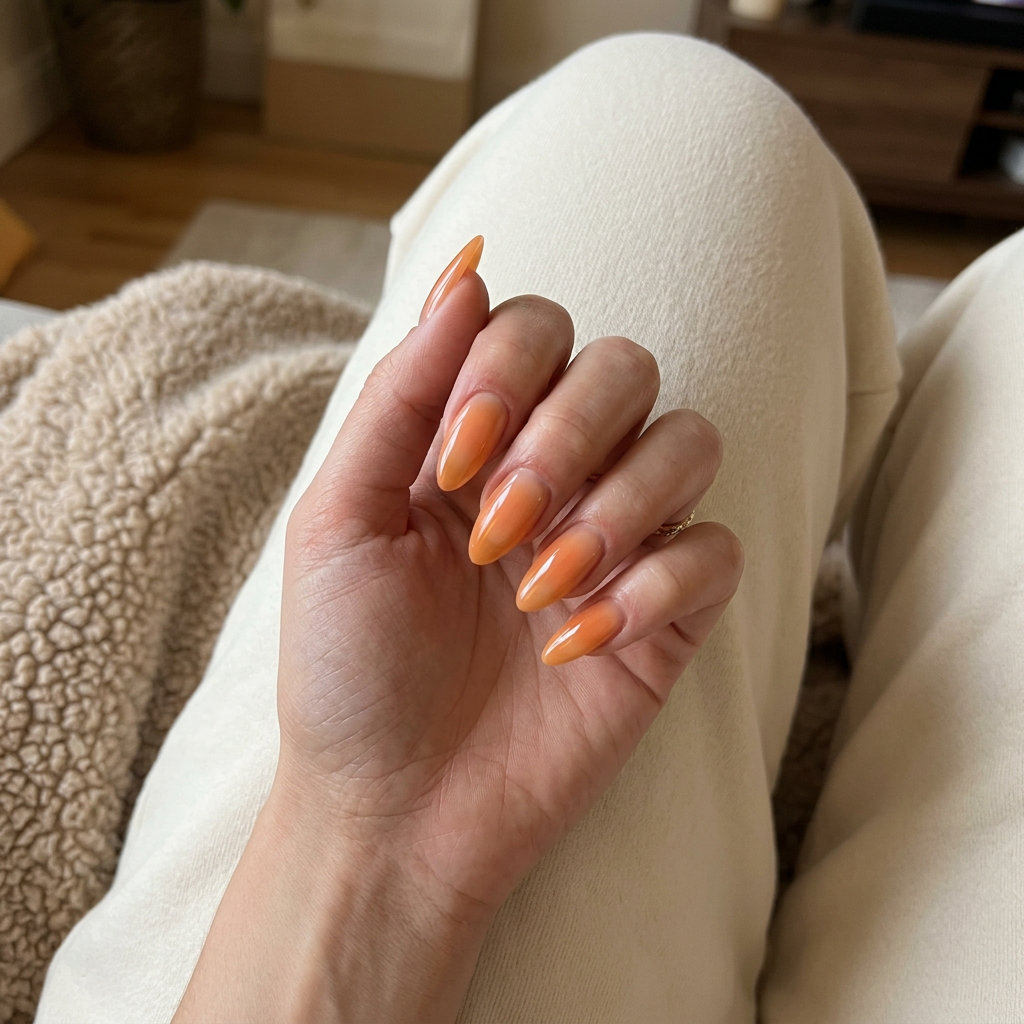 Sheer Peach Aura Glow manicure colors summer 2026 for ethereal, soft, radiant summer vacation vibes.