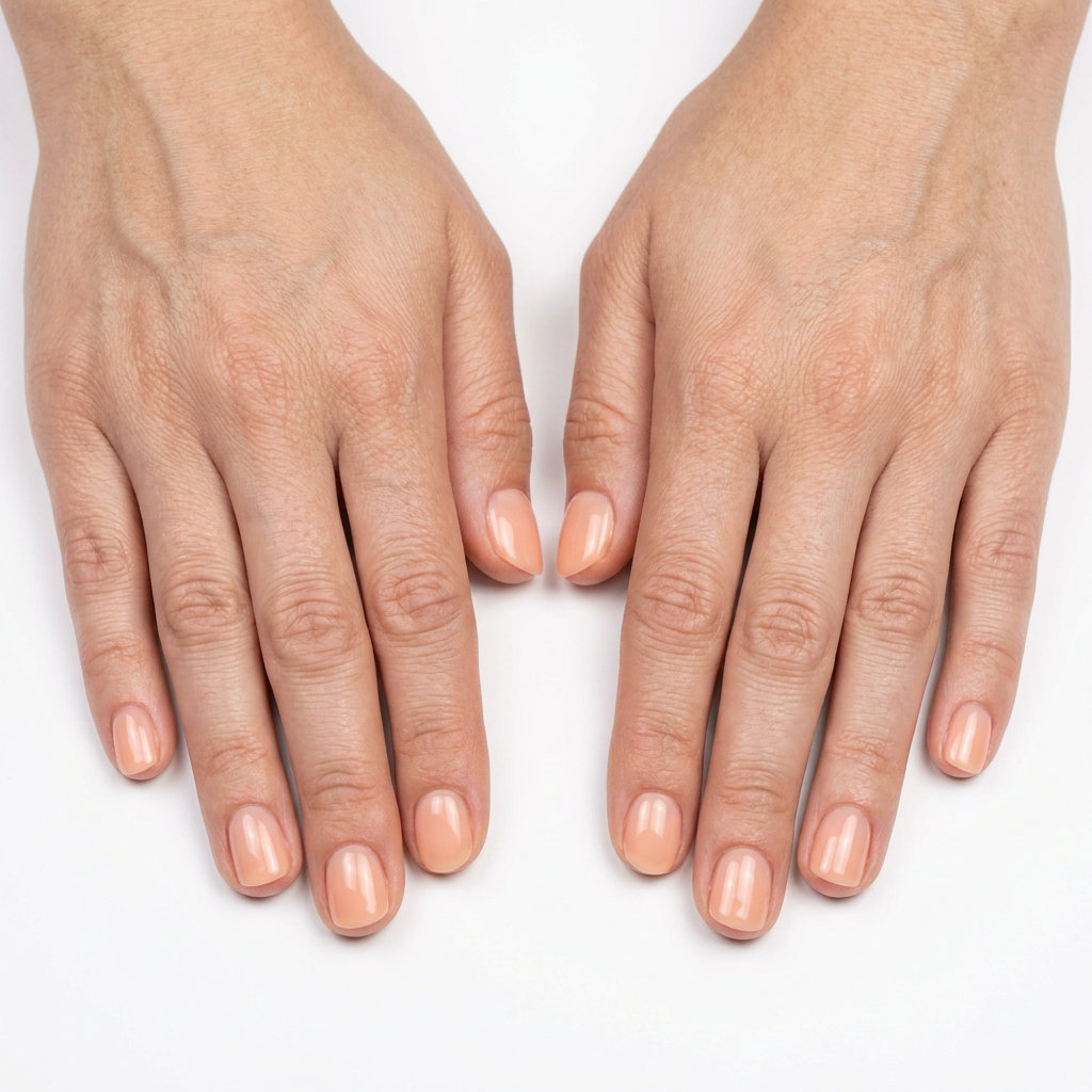 Sheer peach milky glow nails for refined daily wear and bridal showers in summer 2026.