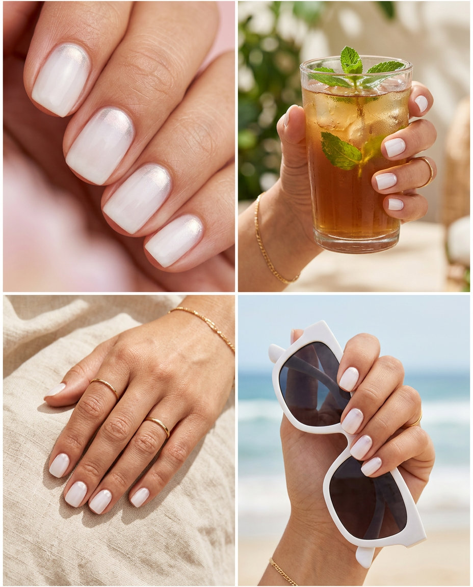 Sheer White Subtle Chrome Cuticle manicure colors summer 2026 for minimalist, refined, chic daily wear.