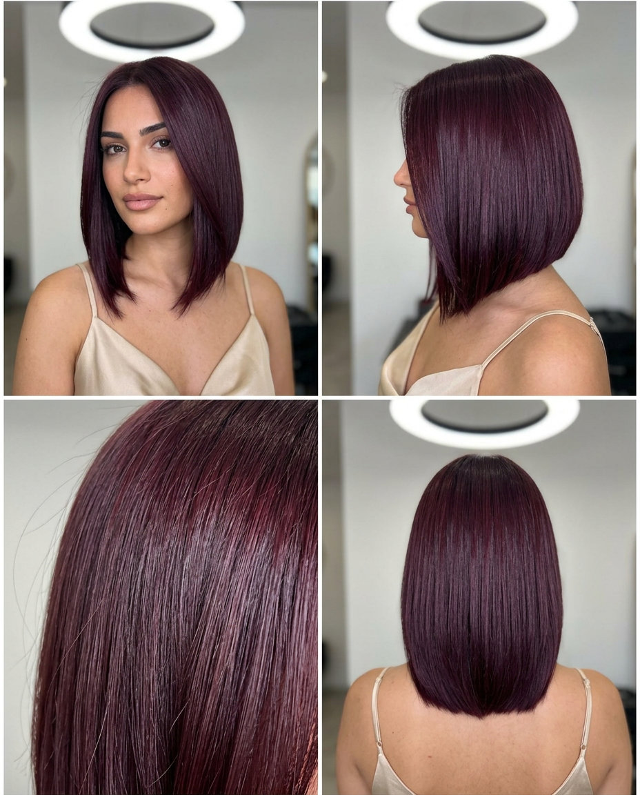 short burgundy precision crop with uniform color and high-shine gloss for summer