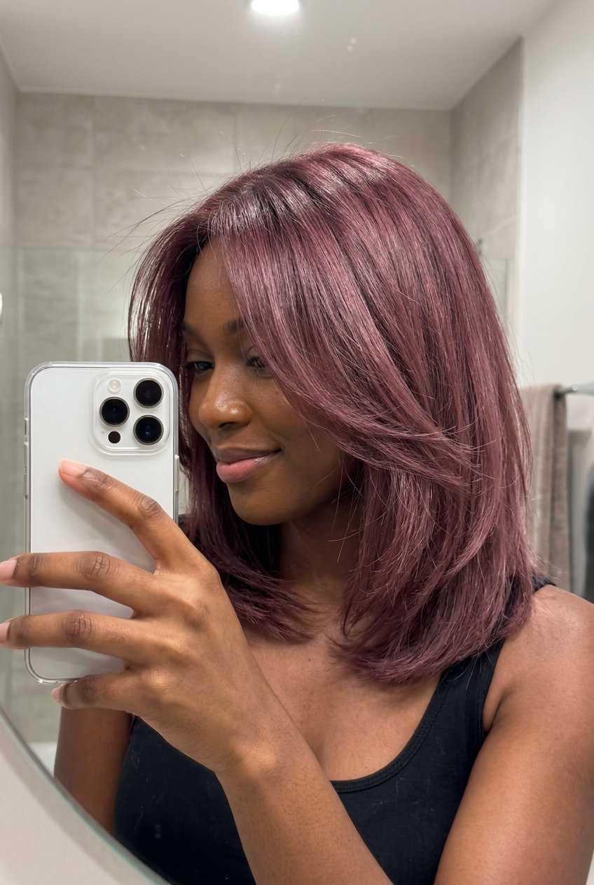 shoulder-length mulberry silk lob with soft layers, no fringe — romantic summer style