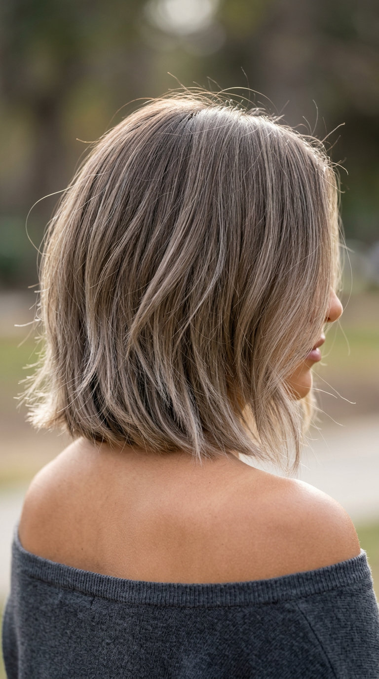 shoulder-grazing bob haircut in mushroom bronde with shattered layers for edgy summer 2026