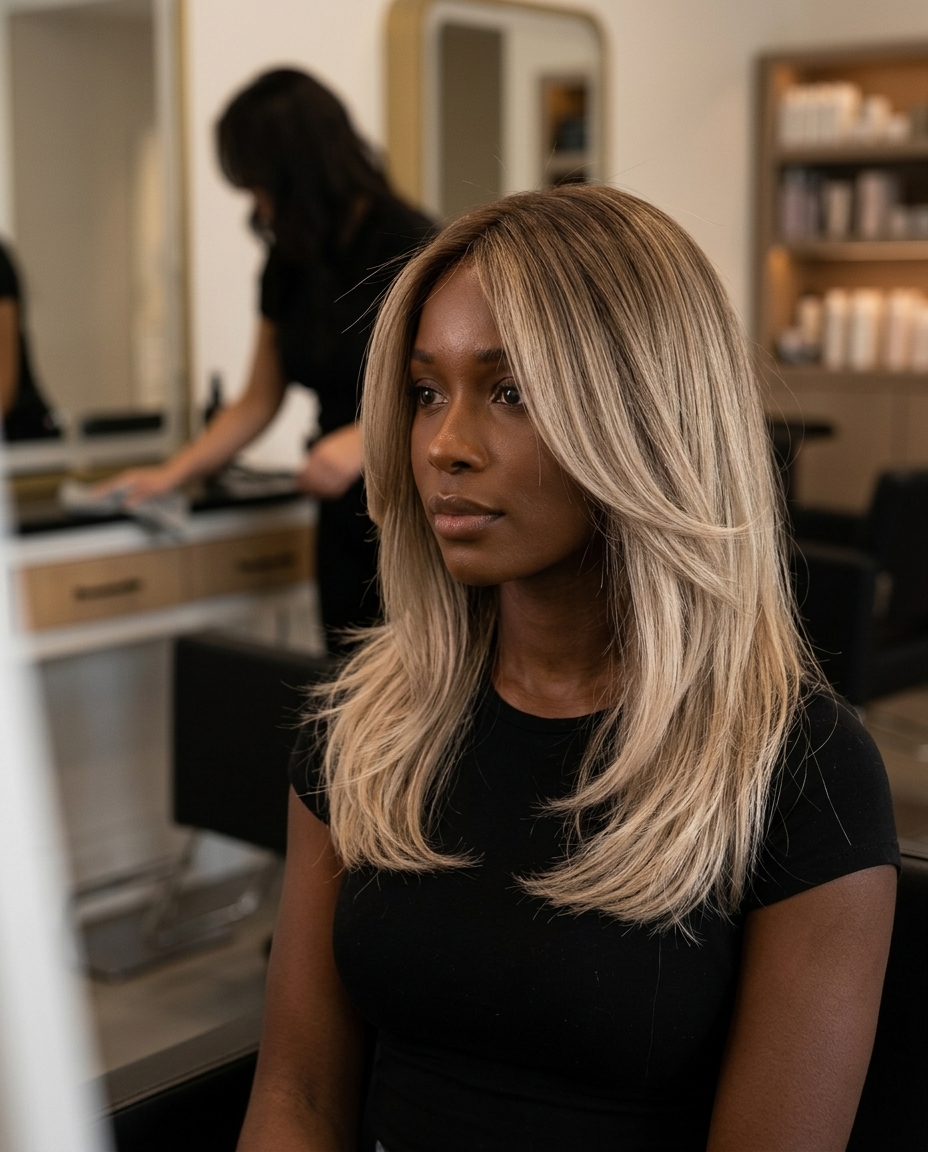 long softly layered mushroom blonde color melt with cool beige and neutral blonde for summer 2026