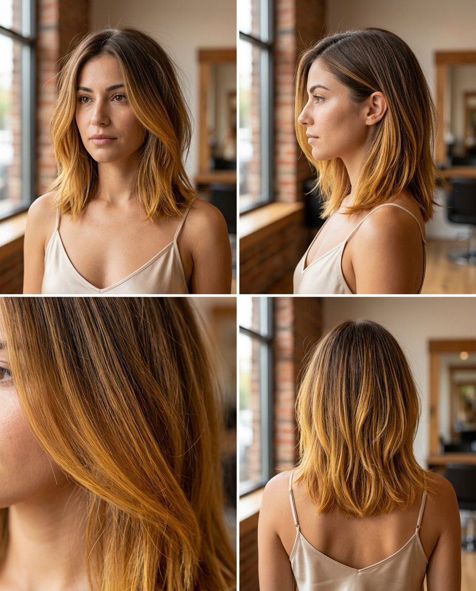 long nectar balayage with soft brown root, vibrant manuka honey mid-lengths, golden blonde ends — soft, bohemian