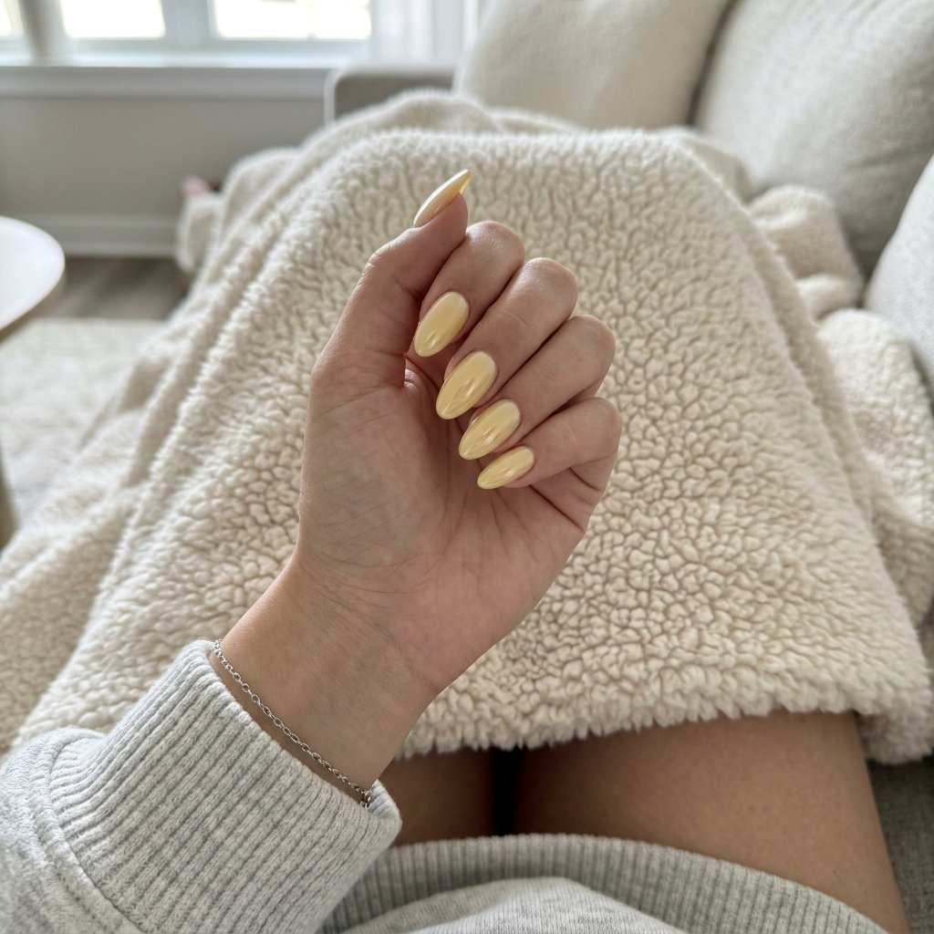 Neon Summer Nails 2026: Yellow Glazed Donut Neon summer nails 2026: Fluorescent Yellow Glazed Donut Almond nails. Clean-girl luminous style.