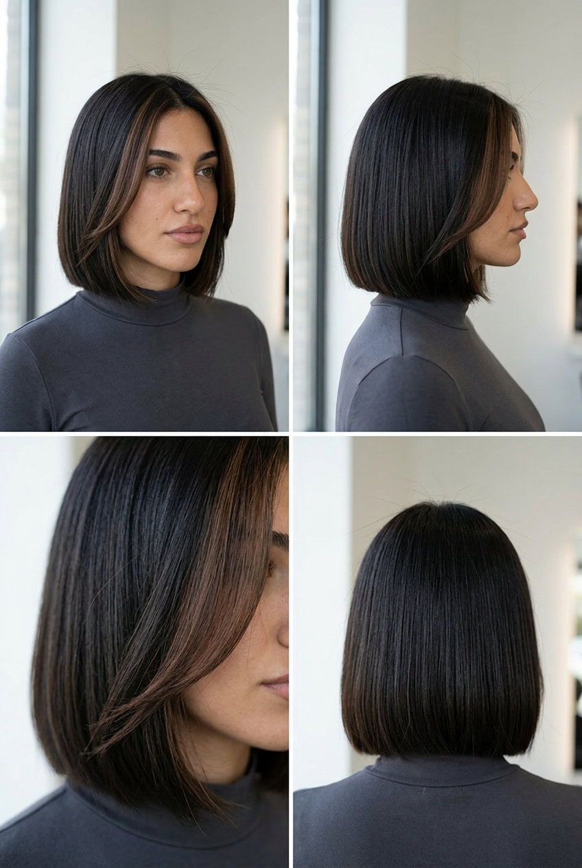 long obsidian brown money pieces with mocha, face-framing highlights, no fringe — bold summer dramatic