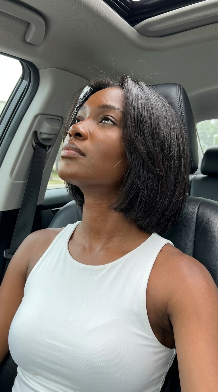 short obsidian brown solid haircut with textured layers, bold and edgy