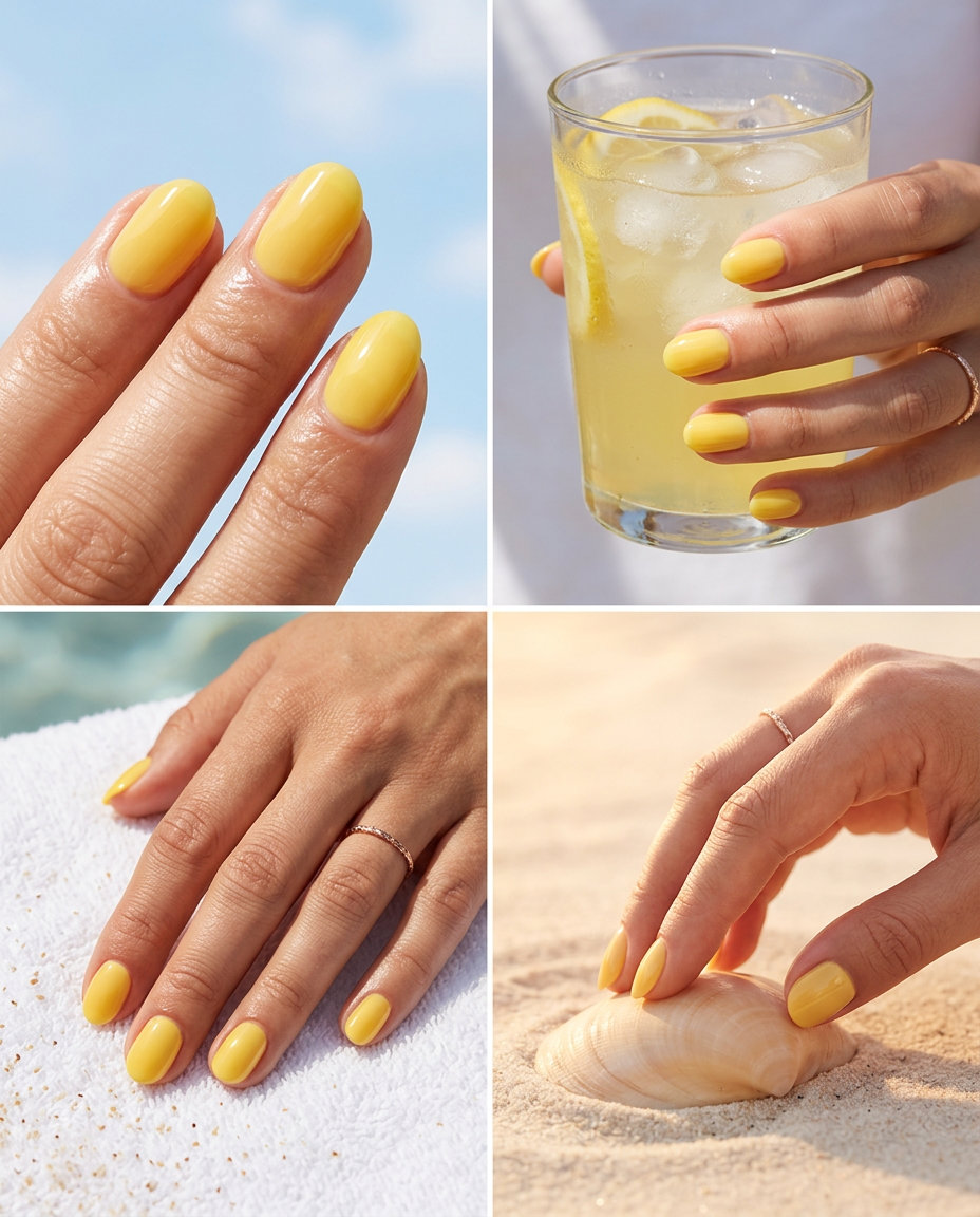 Butter Yellow Jelly Oval Summer Nails 2026 - Playful Fun Butter yellow jelly summer oval nails 2026 for all skin tones. Playful vacation festival style.